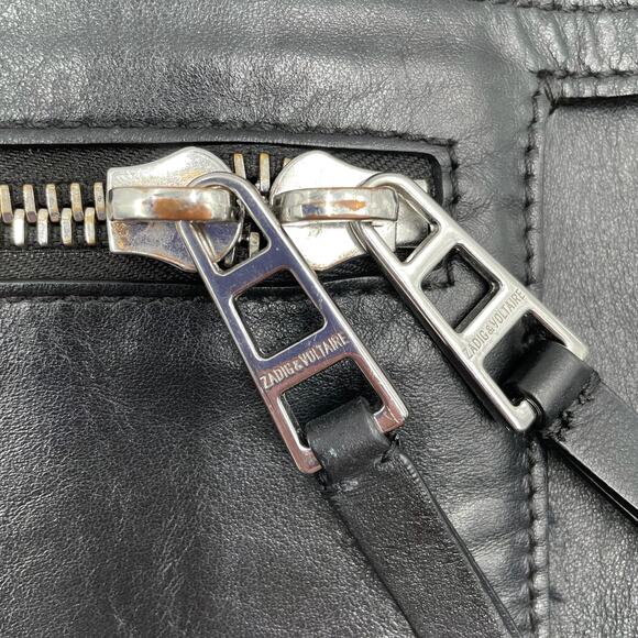 Zadig &‎ Voltaire Panglo Zip Bag Clutch Black Noir Leather Crossbody - Picture 6 of 9